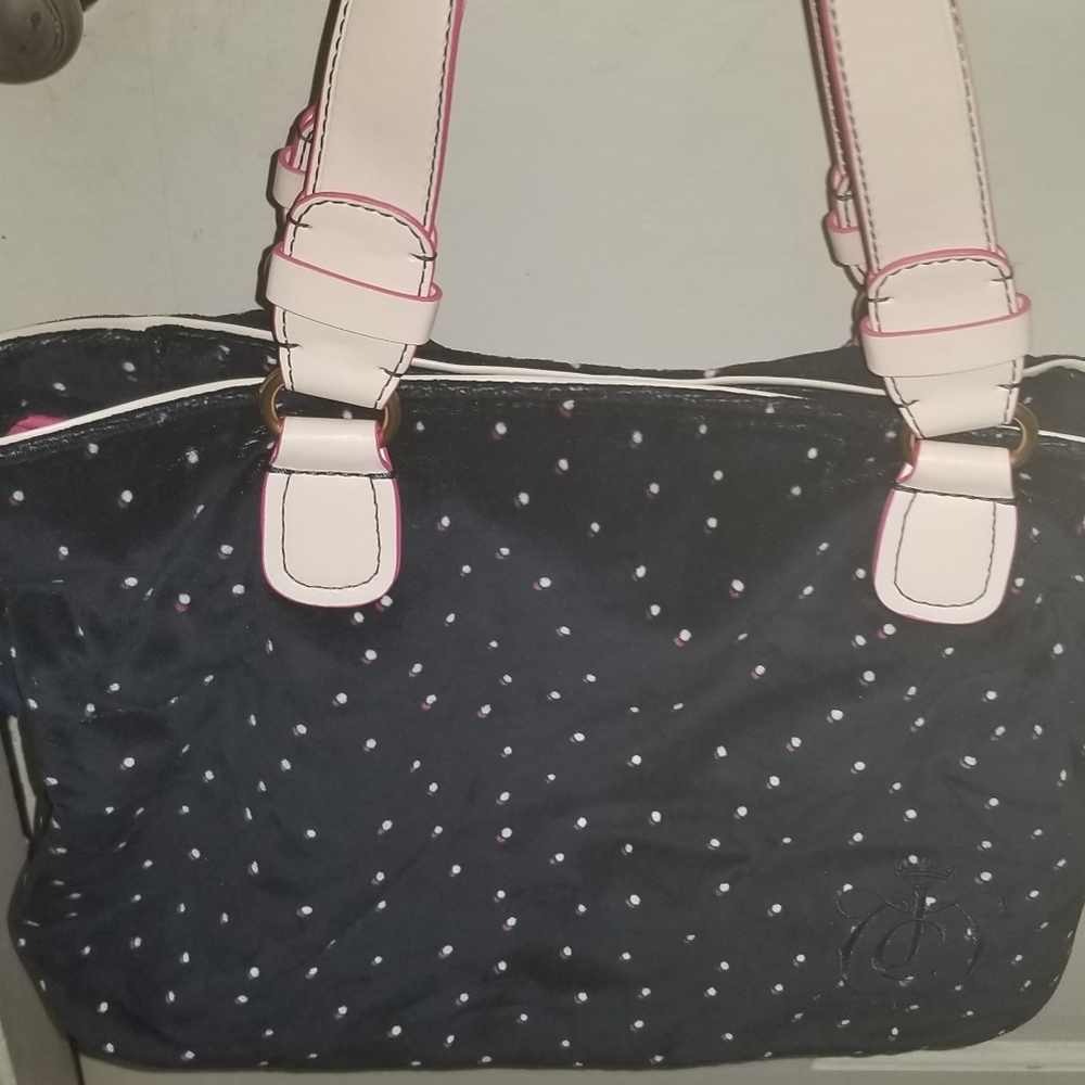 Juicy Couture Navy Blue Polka Dot Velour Bag New